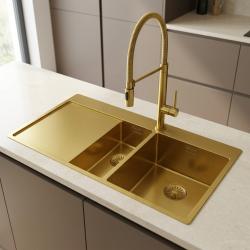 Pure.Sink Exclusivo Gouden 1,5  spoelbak met afdruipgedeelte 100x52 cm Tapwing rechts PEX3418100RT-60